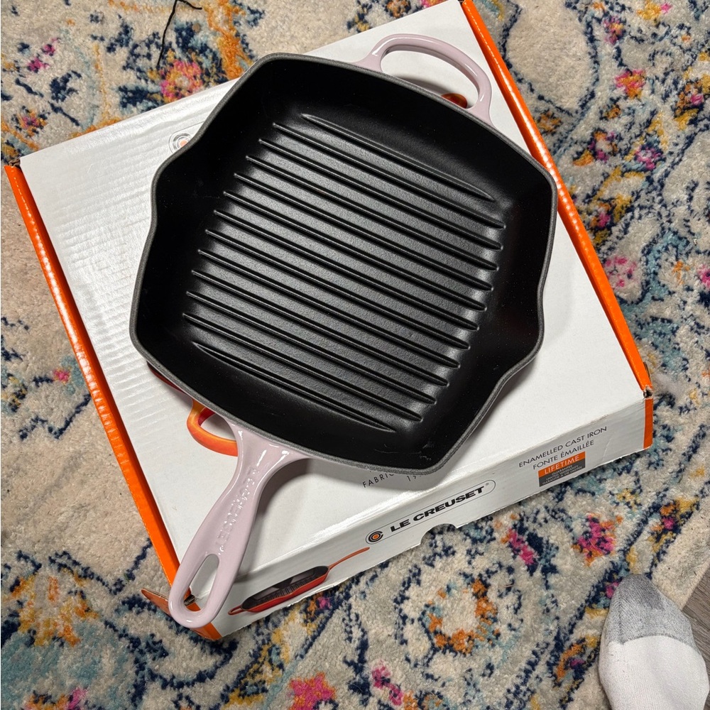 Le Creuset Pink Enameled Cast Iron Square Grill Pan with Black Interior